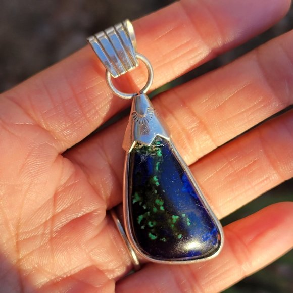 Amazing large azurmalachite Native American handmade 925 sterling silver pendant - Picture 6 of 16